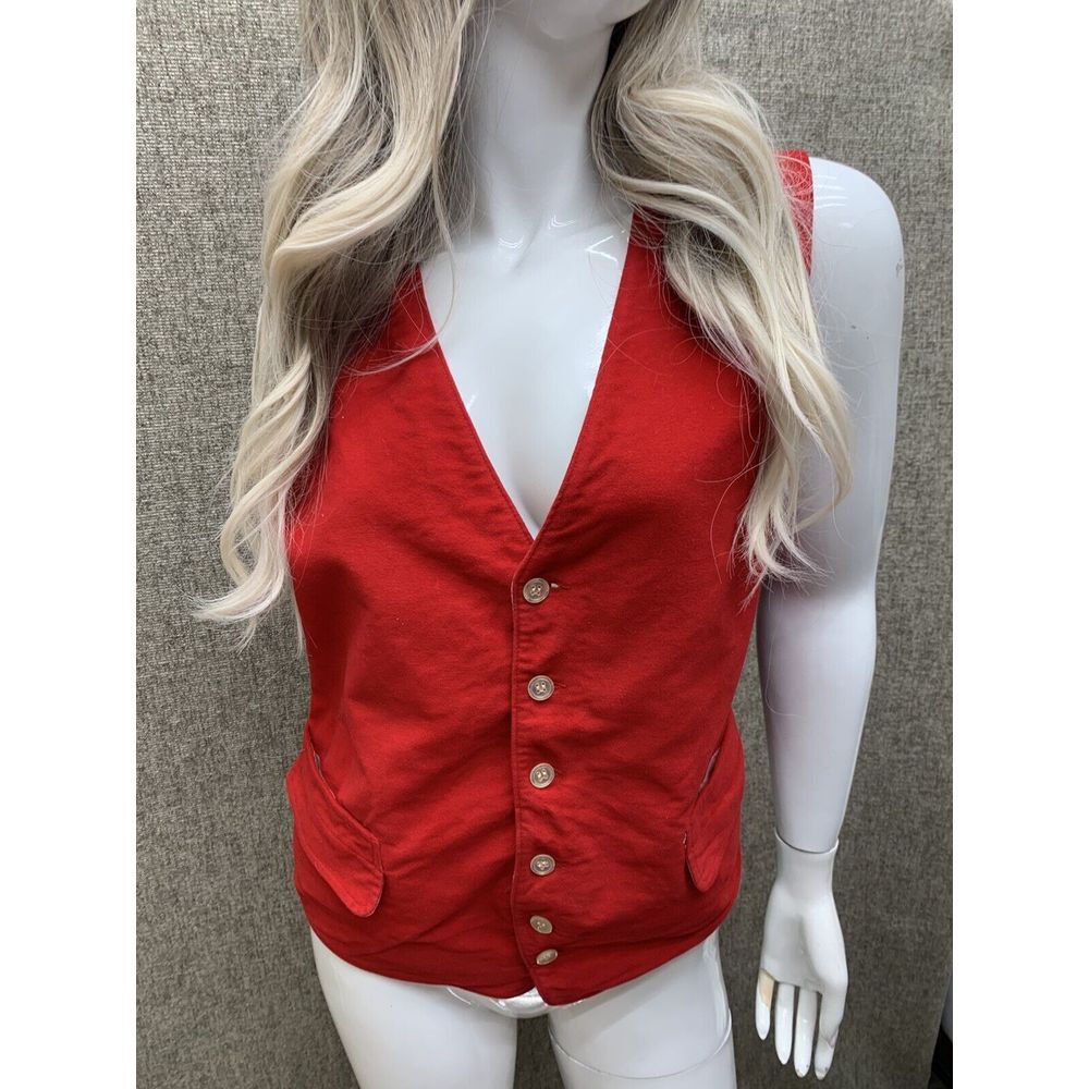 American Vintage Equestrian Vest Western Reversible Womens Red Plaid S/M - Picture 2 of 12